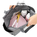 Gray insulated lunch bag.