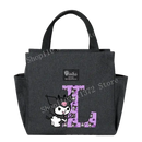 Gray tote bag with cartoon character and letter L.