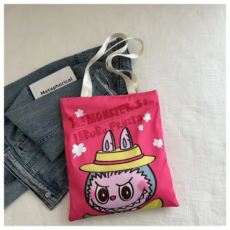 Pink cartoon tote bag.