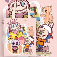 Pink tote bag with cartoon characters.