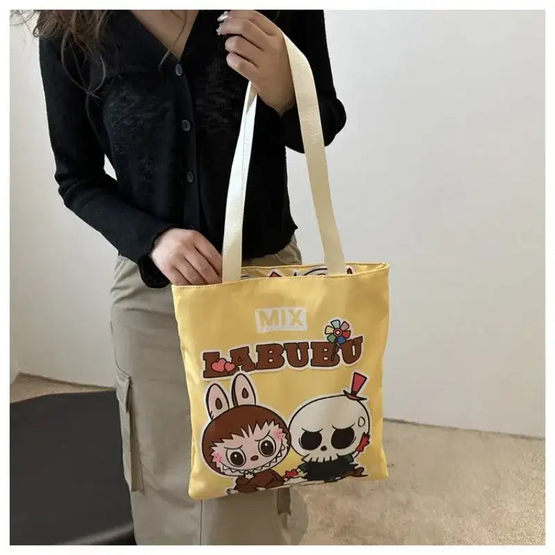 Yellow cartoon tote bag.