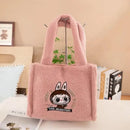 Pink fuzzy cartoon tote bag.