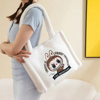 White plush tote bag.