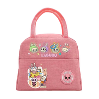 Pink cartoon-themed lunch bag.