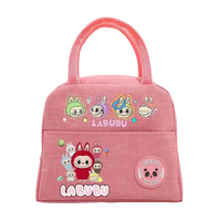 Pink cartoon-themed lunch bag.