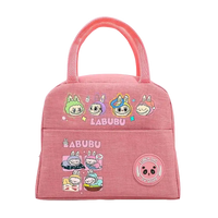 Pink cartoon-themed lunch bag.