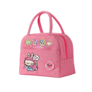 Pink insulated lunch bag with cartoon characters.