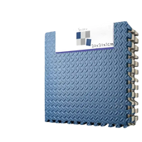 Blue interlocking foam floor tiles.