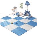 Blue and white foam play mat.