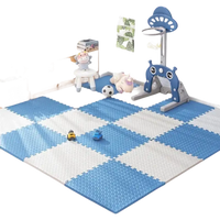 Blue and white foam play mat.
