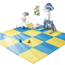 Blue and yellow foam play mat.