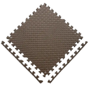 Brown interlocking foam floor tiles.