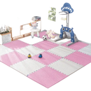 Pink and white foam play mat.