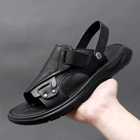 Mens Sandals Summer Genuine Leather Sandals Men Outdoor Casual Lightweight Sandal Fashion Men Sandals 2023 - black / 42