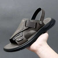 Mens Sandals Summer Genuine Leather Sandals Men Outdoor Casual Lightweight Sandal Fashion Men Sandals 2023 - GRAY / 39