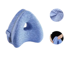 Blue knee pillow with dimensions.