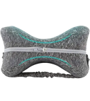 Gray knee pillow with elastic strap.