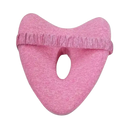 Pink knee pillow with elastic strap.