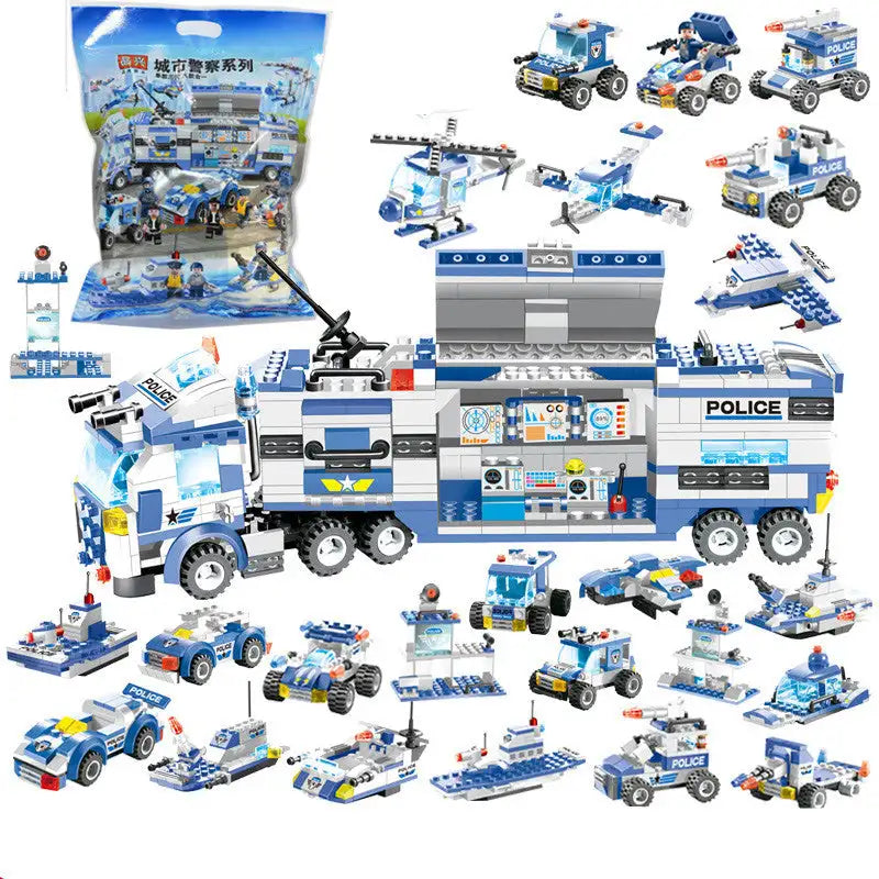 Lil Blue Law Bot 762pcs Robot Car Police Building Blocks