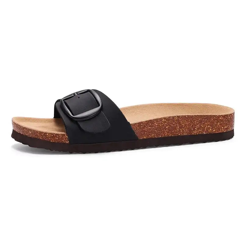 Sweetest Beige and Black Cork Clogs Sandals Litfun Fashion