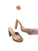 Beige Liyke Summer Square Toe Heel Platform Slippers with clear straps casual style
