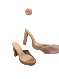 Beige Liyke Summer Square Toe Heel Platform Slippers with clear straps casual style