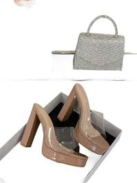 Beige platform heels with clear straps from Liyke Summer Square Toe trendy collection