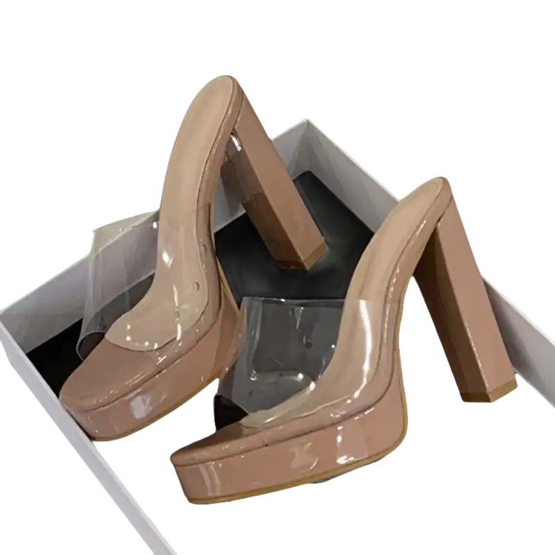 Liyke Summer Square Toe Heel Platform Slippers so Cute