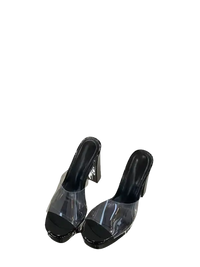 Black and clear platform heeled mules from Liyke Summer Square Toe Heel Platform Slippers look trendy
