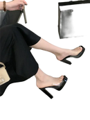 Black platform heeled mules from Liyke Summer Square Toe Heel Platform Slippers