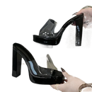 Liyke Summer Square Toe Heel Platform Slippers, trendy black high heels with clear straps