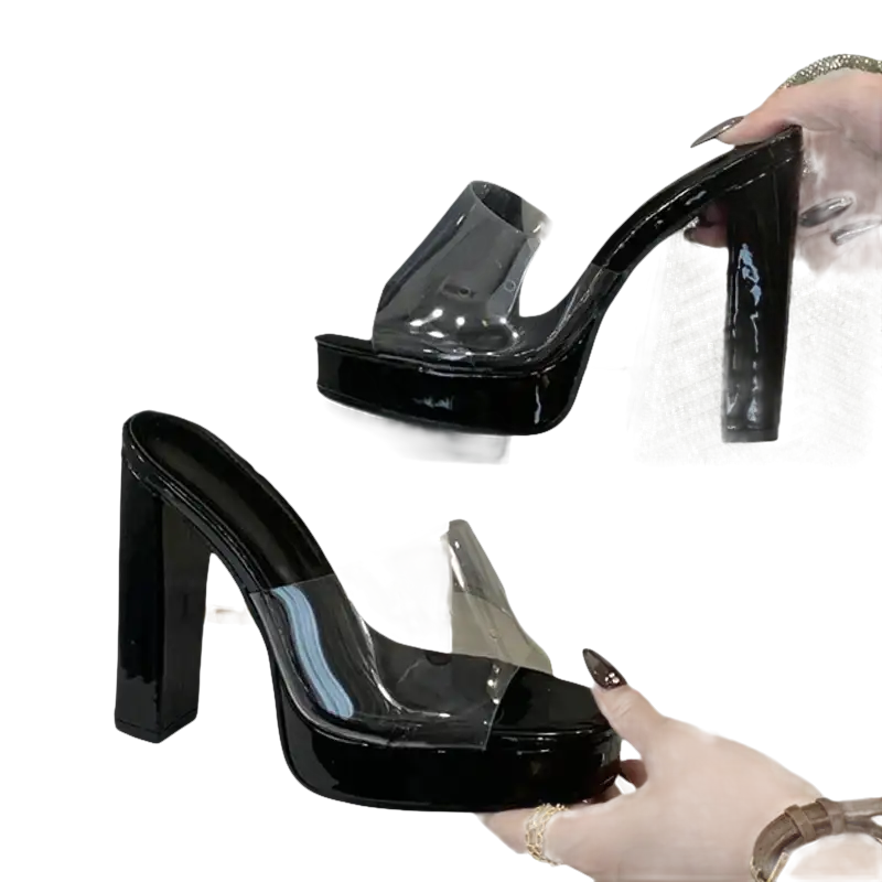 Liyke Summer Square Toe Heel Platform Slippers so Cute