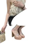 Liyke Summer Square Toe Heel Platform Sandals with clear straps, super trendy summer square style