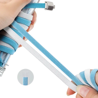 Elastic blue and white shoelaces.