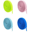 Coiled flat shoelaces in various colors.