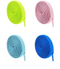 Coiled flat shoelaces in various colors.