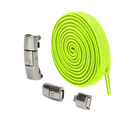 Fluorescent green elastic shoelaces with metal buckles.