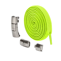 Fluorescent green elastic shoelaces with metal buckles.