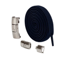 Navy blue elastic shoelaces with metal buckles.