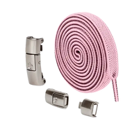 Pink elastic shoelaces with metal buckles.