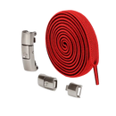 Red elastic shoelaces with magnetic buckles.