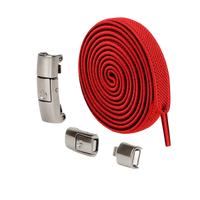 Red elastic shoelaces with magnetic buckles.