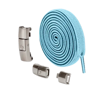 Sky blue elastic shoelaces with magnetic buckles.