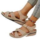 Beige wedge sandals.