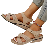 Beige wedge sandals.