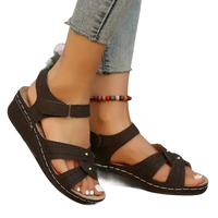 Brown leather wedge sandals.