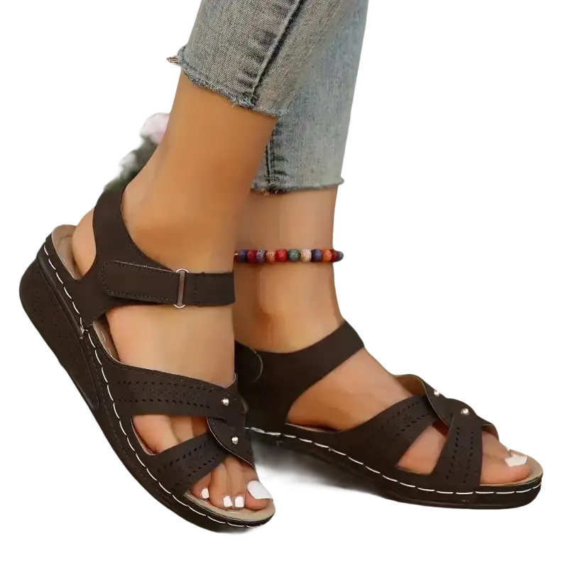 Black wedge sandals.