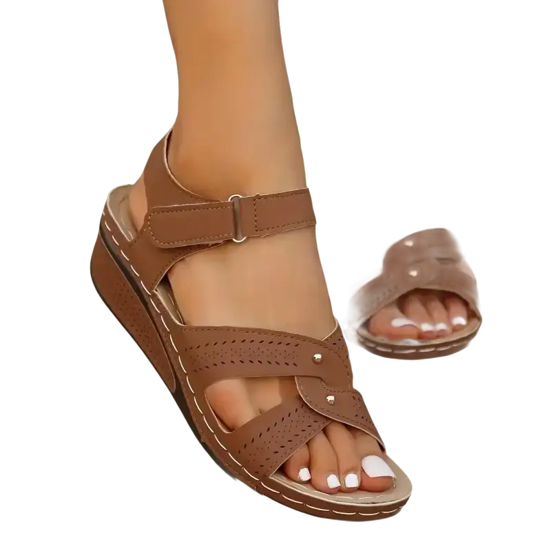 Lovely Leather and Navy Wedge Sandals Summer Beach Shoes