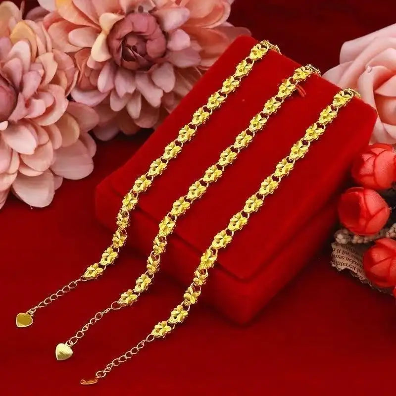 Gold-Plated Clover Heart Charm Gift - Clover bracelet