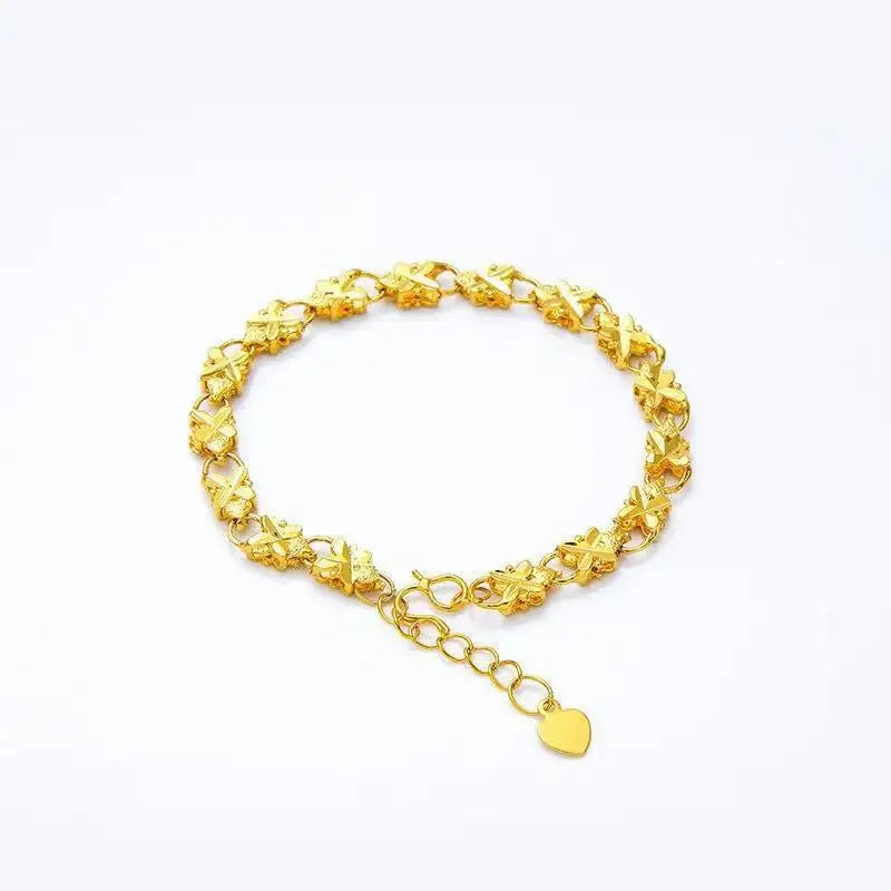 Lucky Gold Floral Bracelet with Electroless Plating